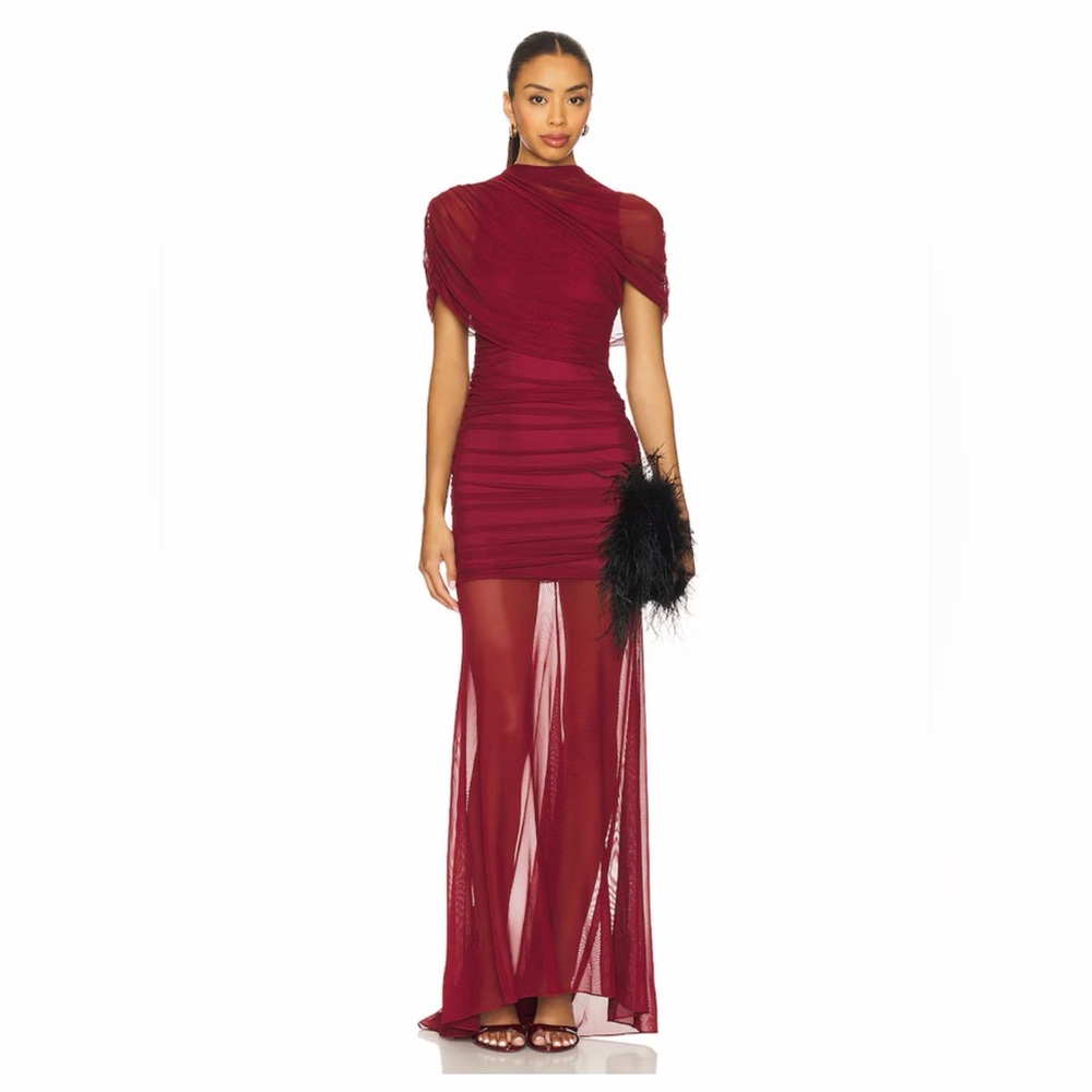 x REVOLVE Evianna Mesh Gown in Burgundy
Amanda Uprichard